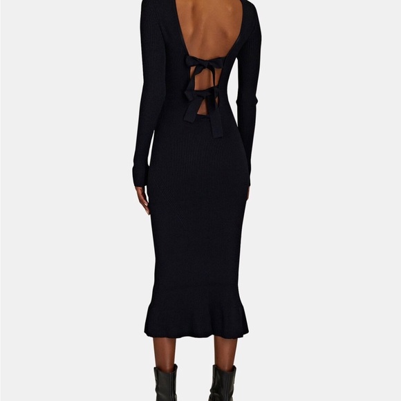 Ganni Open-Back Ruffled Rib-Knit Midi Dress dark navy sz medium NWT - Picture 3 of 16